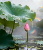 荷塘荷叶荷花带水珠景象12597#横屏 