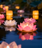 荷塘中漂浮的莲花灯45#横屏 