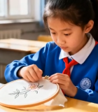 小学生教室中刺绣画面1747#横屏 