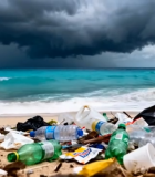 海滩上的塑料垃圾堆积2579#横屏 