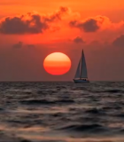 海上日落时分的帆船景象7736#横屏 