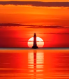 海上日落灯塔景观6505#横屏 