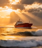 	 海上日落时航行的船只2228#横屏 