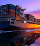 海上集装箱货轮日落景象(1)5424#横屏 