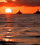 海上舰队日落景象12354#横屏 