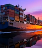 	 海上集装箱货轮日落景象(1)5424#横屏 