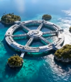 海上环形建筑与岛屿景观12457#横屏 