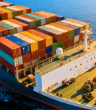 海上集装箱货轮俯拍画面8482#横屏 