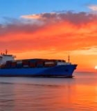 	 海上货轮日落景象9962#横屏 