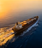 海上货轮夕阳航行画面4700#横屏 