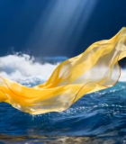 海面飘动的黄色绸布2179#横屏 