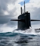海面航行的黑色潜艇7022#横屏 