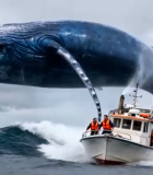 海面上鲸鱼跃出船旁景象537#横屏 