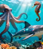 海底章鱼鲨鱼海马等海洋生物(1)6530#横屏 
