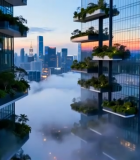 现代高楼绿植景观城市风光8918#横屏 