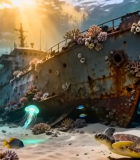 海底沉船与海洋生物13216#横屏 