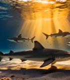 海底鲨鱼群阳光照射画面5011#横屏 