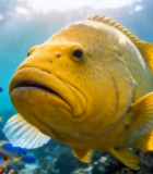 海底黄色大鱼与蓝色小鱼群10989#横屏 