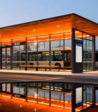 现代公交站台黄昏景象6870#横屏 