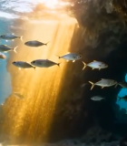 海底洞穴鱼群光影景象13679#横屏 