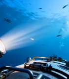 	 海底潜水器灯光照射海洋景象9352#横屏 