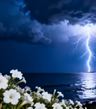 海边夜幕下的花卉与云层景观1921#横屏 