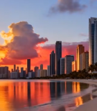 海滨城市日落高楼景观960#横屏 