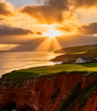 海边悬崖日落美景1632#横屏 