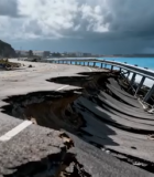 	 海边受损道路景象4558#横屏 