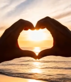 海边双手比心日落场景8001#横屏 