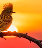 夕阳下枝头站立的鸟12661#横屏 