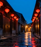 古镇夜景红灯笼街道画面5559#横屏 