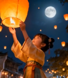 古装女子放飞孔明灯12430#横屏 