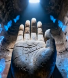 	 古遗址中发光虚拟手环绕大手2136#横屏 