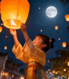 古装女子放飞孔明灯12430#横屏 