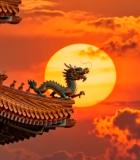 古建筑屋檐与落日景观921#横屏 