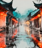 古街红灯笼中式建筑场景390#横屏 