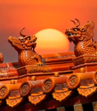 	 古建筑屋顶神兽日落景象13489#横屏 