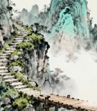 古风山水僧人独行桥上12389#横屏 