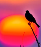 夕阳下枝头伫立的鸟4438#横屏 