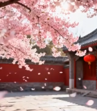 	 古风建筑前盛开的樱花1934#横屏 