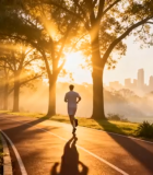 公园中人物晨跑场景13016#横屏 