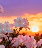 夕阳下盛开的粉色花朵13675#横屏 