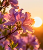 夕阳下盛开的紫色花朵10529#横屏 