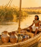 古埃及人乘船于尼罗河场景14103#横屏 