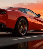 夕阳下红色跑车街道行驶2544#横屏 