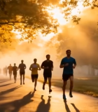 公园内人群晨跑场景70#横屏 