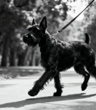 公园内牵绳行走的黑色小狗14821#横屏 