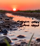 夕阳下蚂蚁在水洼边活动(1)2115#横屏 