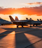 夕阳下机场停放的战斗机12974#横屏 